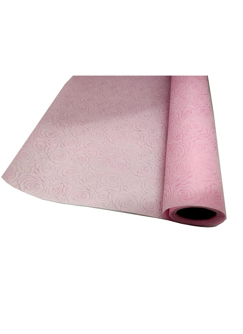 3A FEATURETAIL 3A Featuretail Embossed Non Woven Tissue Papers for Bouquet Paper Craft Pom Pom Flowers Making and Bouquet Wrapping 19InchX12Ft Roll Roses Design Embossed Light Pink 1 Roll  - Image 1