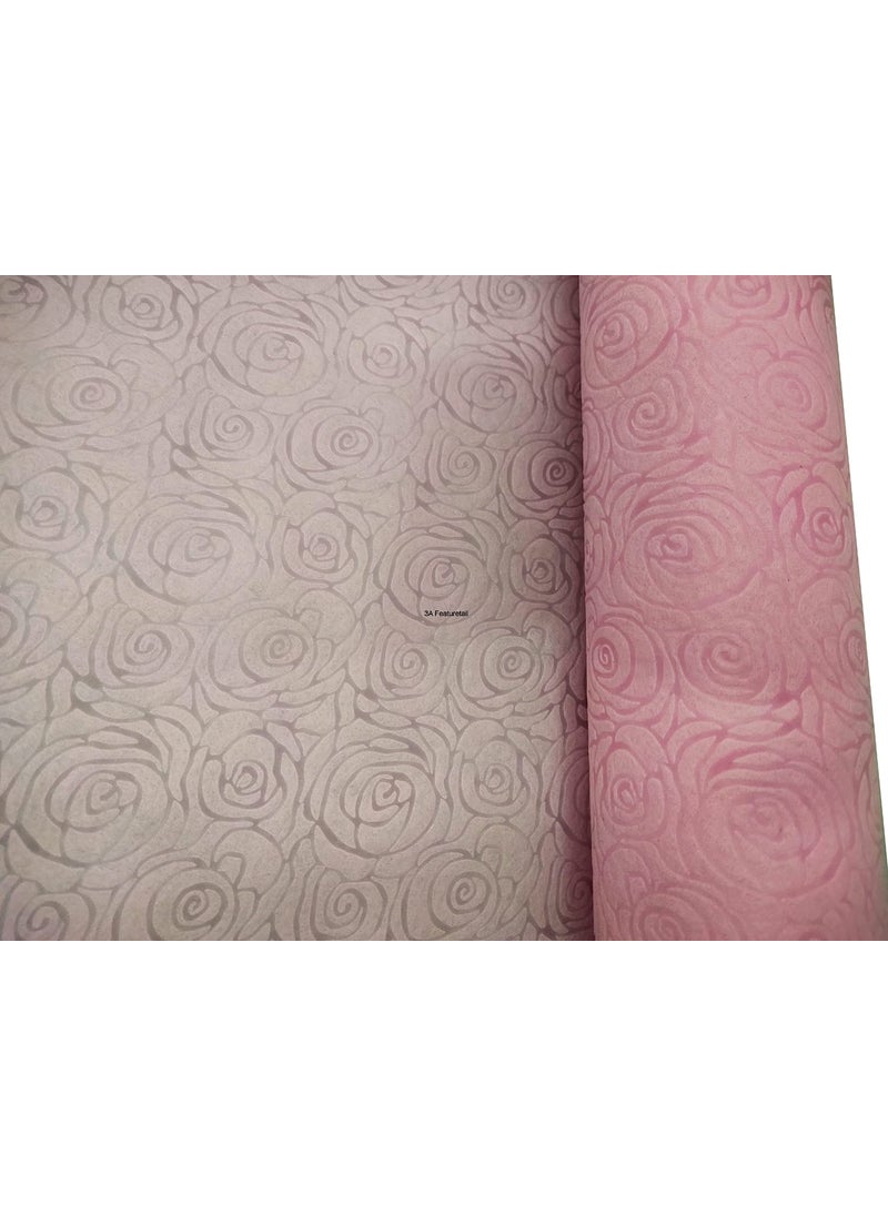 3A FEATURETAIL 3A Featuretail Embossed Non Woven Tissue Papers for Bouquet Paper Craft Pom Pom Flowers Making and Bouquet Wrapping 19InchX12Ft Roll Roses Design Embossed Light Pink 1 Roll  - Image 2