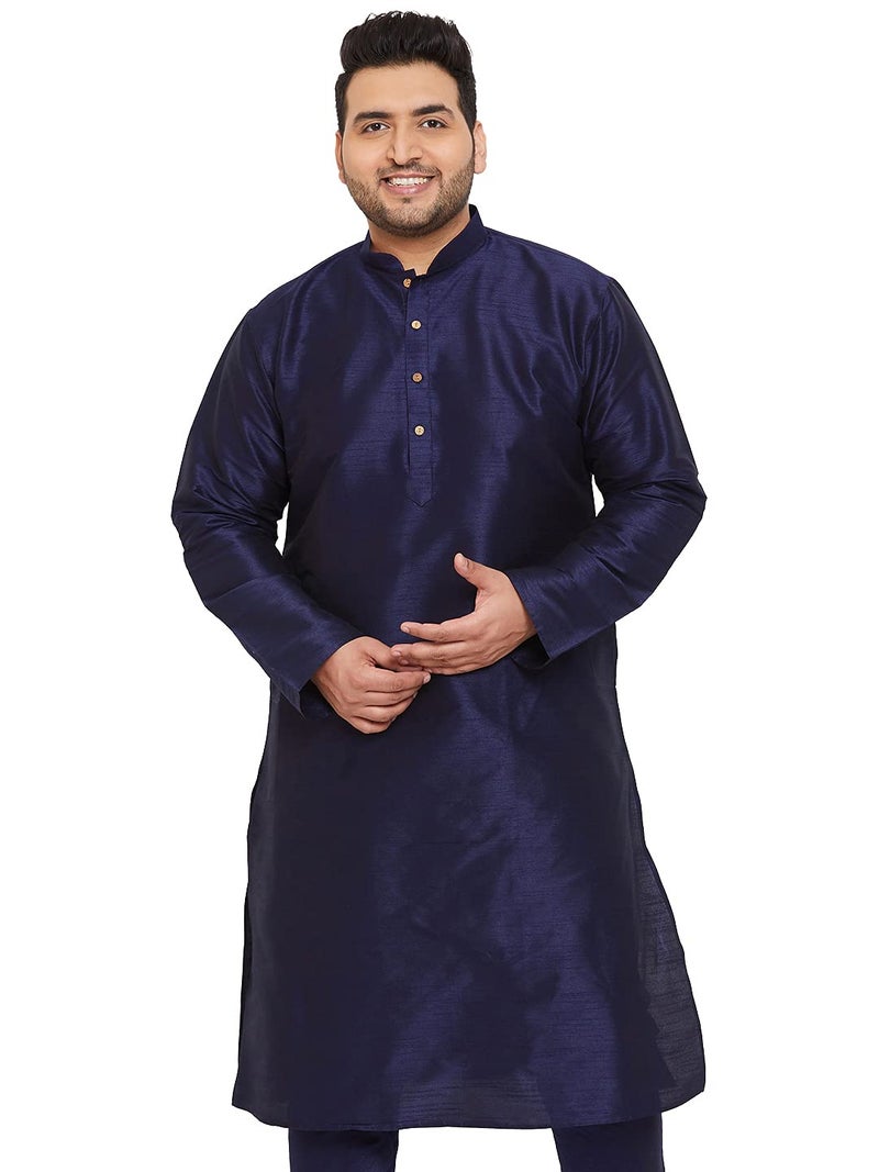 VASTRAMAY Plus Mens Silk Blend Navy Blue Kurta - Elegance for Festivals & Events | Men's Plus Size Solid Kurta with Chinese Collar and Full Sleeves | Classic Design, Premium Comfort_VPLUSMK001NB_50 - Image 1