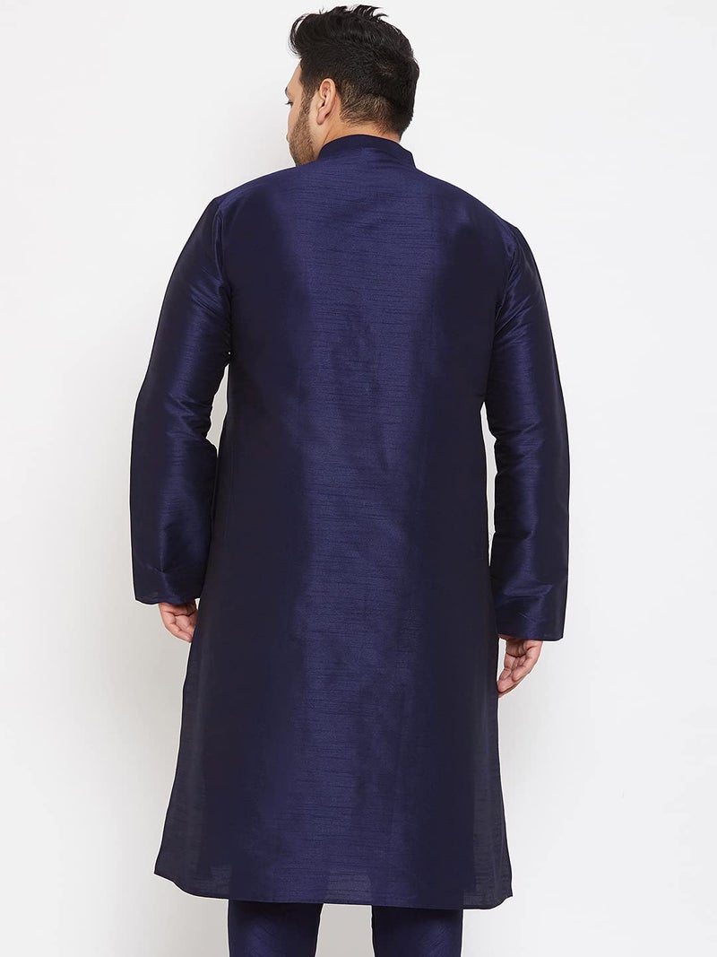 VASTRAMAY Plus Mens Silk Blend Navy Blue Kurta - Elegance for Festivals & Events | Men's Plus Size Solid Kurta with Chinese Collar and Full Sleeves | Classic Design, Premium Comfort_VPLUSMK001NB_50 - Image 3