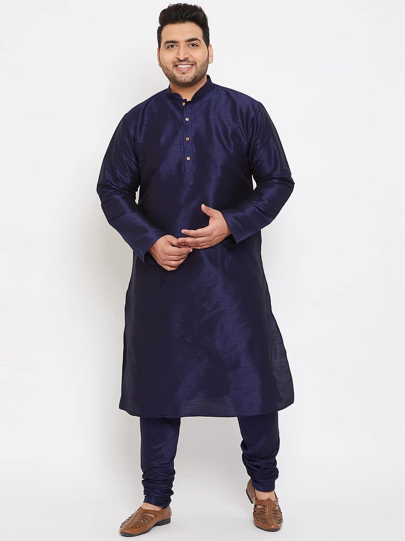 VASTRAMAY Plus Mens Silk Blend Navy Blue Kurta - Elegance for Festivals & Events | Men's Plus Size Solid Kurta with Chinese Collar and Full Sleeves | Classic Design, Premium Comfort_VPLUSMK001NB_50 - Image 5