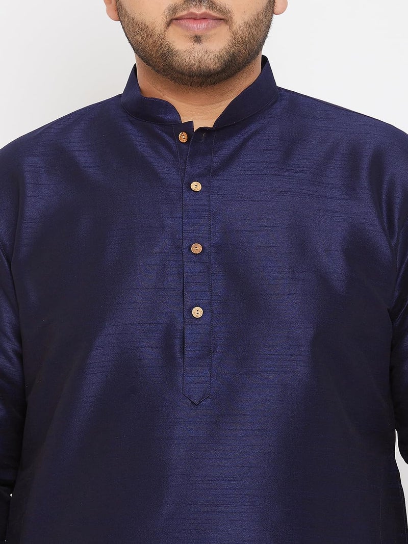 VASTRAMAY Plus Mens Silk Blend Navy Blue Kurta - Elegance for Festivals & Events | Men's Plus Size Solid Kurta with Chinese Collar and Full Sleeves | Classic Design, Premium Comfort_VPLUSMK001NB_50 - Image 4