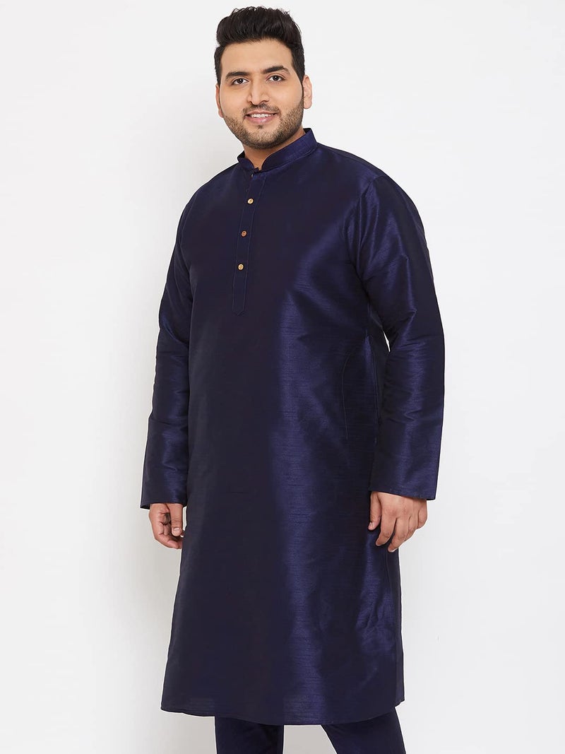 VASTRAMAY Plus Mens Silk Blend Navy Blue Kurta - Elegance for Festivals & Events | Men's Plus Size Solid Kurta with Chinese Collar and Full Sleeves | Classic Design, Premium Comfort_VPLUSMK001NB_50 - Image 2