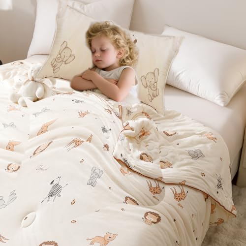 MorroMorn Toddler Bedding Set, Super Soft Baby Blanket Neutral Toddler Comforter Sets - 2 PCS Bed Set with Pillowcase Lightweight Breathable for Girls Boys Kids Infant Summer Spring Fall (Animals) - Image 1