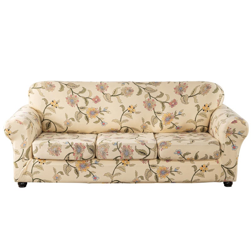 Lamberia Printed Sofa Cover for 3 Cushion Couch High Stretch Sofa Slipcovers 4 Piece Sofa Slipcover with Three Separate Cushion Covers Elastic Bottom Floral Pattern (Blooming Flower, Sofa) - Image 1