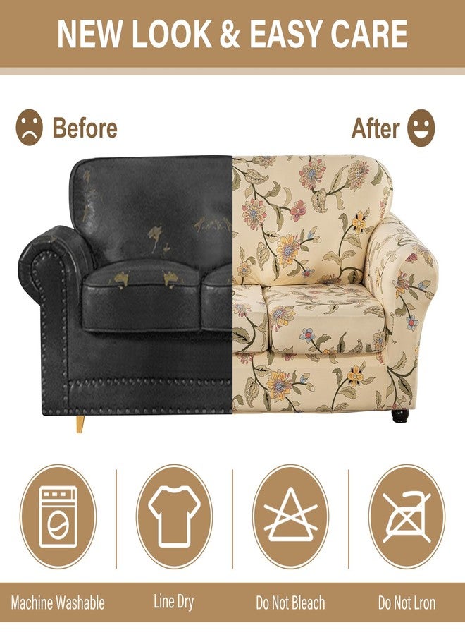 Lamberia Printed Sofa Cover for 3 Cushion Couch High Stretch Sofa Slipcovers 4 Piece Sofa Slipcover with Three Separate Cushion Covers Elastic Bottom Floral Pattern (Blooming Flower, Sofa) - Image 5