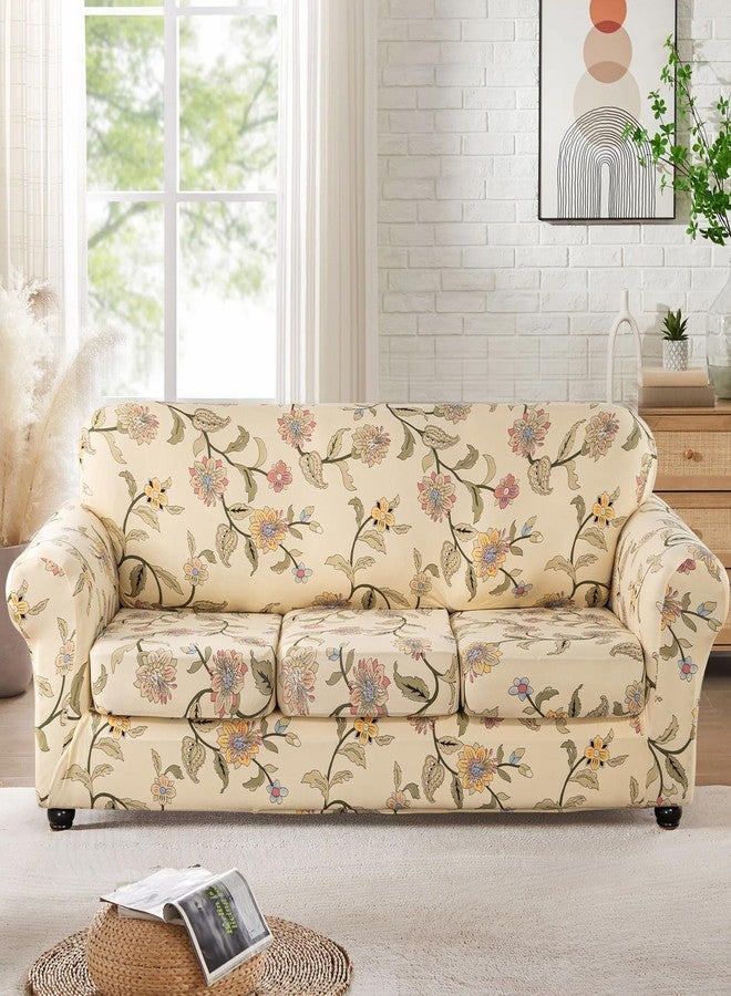 Lamberia Printed Sofa Cover for 3 Cushion Couch High Stretch Sofa Slipcovers 4 Piece Sofa Slipcover with Three Separate Cushion Covers Elastic Bottom Floral Pattern (Blooming Flower, Sofa) - Image 2