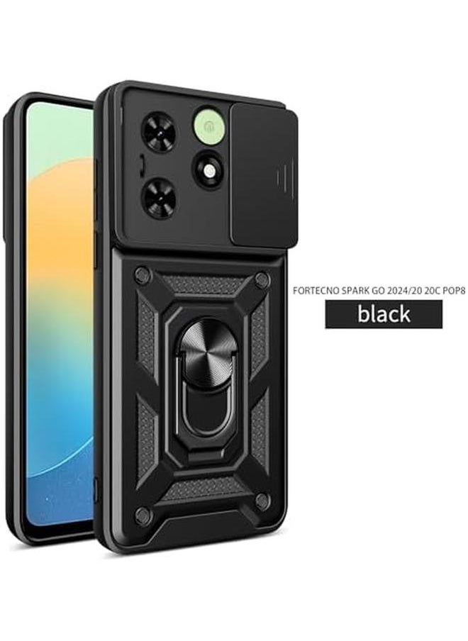 erorex - Case For Tecno Spark Go 2024 Tecno Spark 20 Tecno Spark 20C Tecno Pop 8 Kickstand Case Cover Plus Tecno Spark Go 2024 Tecno Spark 20 Tecno Spark 20C Tecno Pop 8 Screen Protector 2 Pieces Black - Image 1