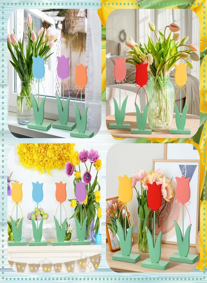 Yaocom 12 Pcs Spring Wooden Tulips Table Centerpieces Multicolor Wooden Tulips Tiered Tray Decor for Crafts Spring Party Tabletop Home Decoration (Classic Style) - Image 4