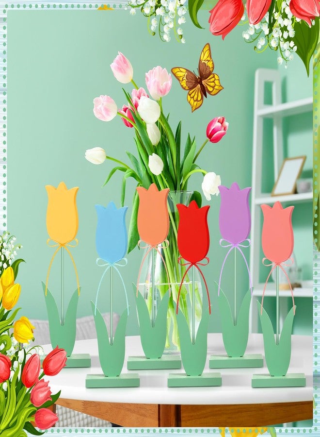 Yaocom 12 Pcs Spring Wooden Tulips Table Centerpieces Multicolor Wooden Tulips Tiered Tray Decor for Crafts Spring Party Tabletop Home Decoration (Classic Style) - Image 3