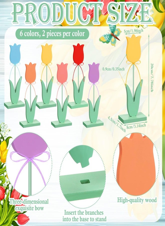 Yaocom 12 Pcs Spring Wooden Tulips Table Centerpieces Multicolor Wooden Tulips Tiered Tray Decor for Crafts Spring Party Tabletop Home Decoration (Classic Style) - Image 2