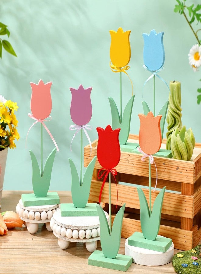 Yaocom 12 Pcs Spring Wooden Tulips Table Centerpieces Multicolor Wooden Tulips Tiered Tray Decor for Crafts Spring Party Tabletop Home Decoration (Classic Style) - Image 5