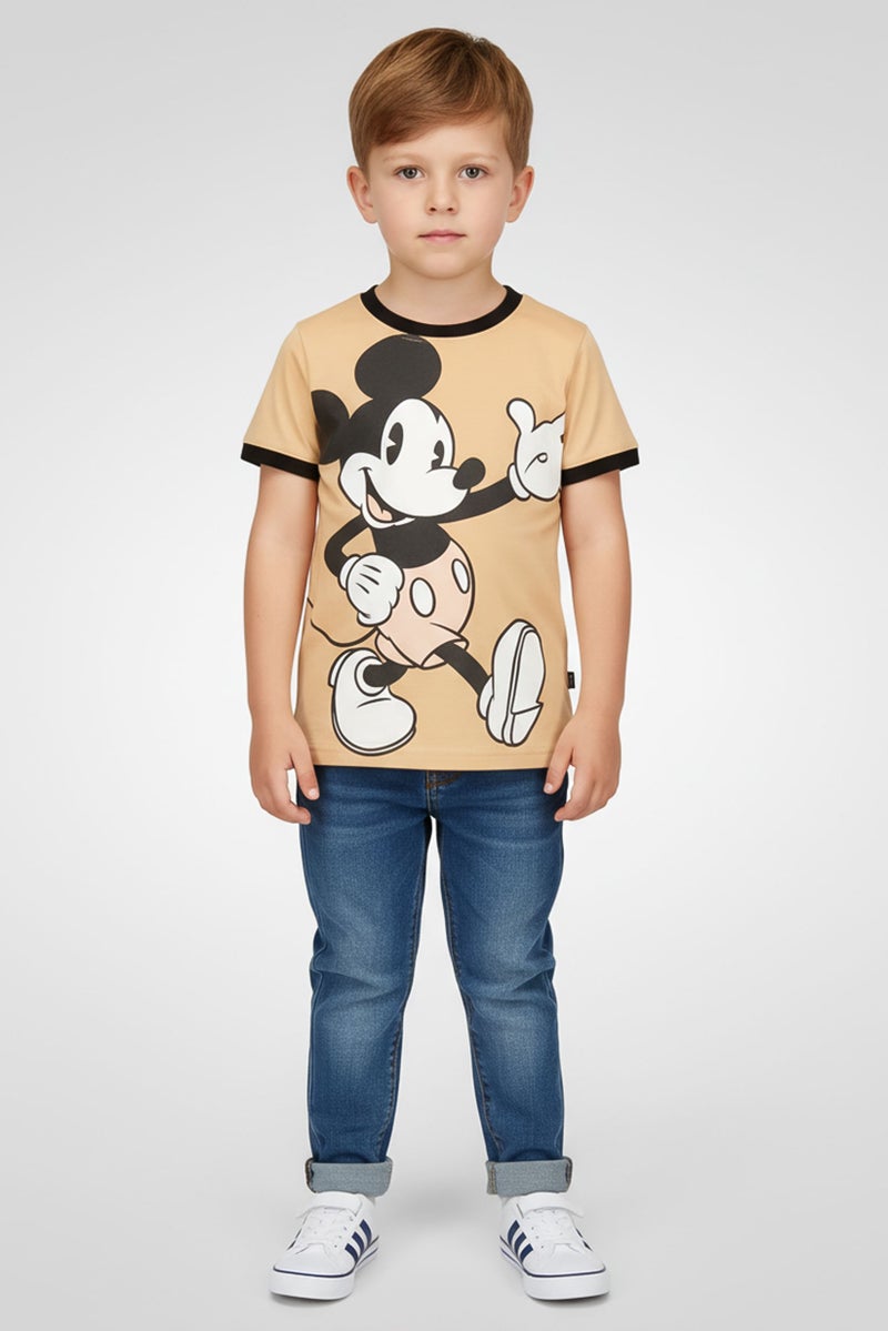 Disney Toddlers Boy Mickey And Friends Graphic Print Short Sleeve T-Shirt, Beige - Image 1