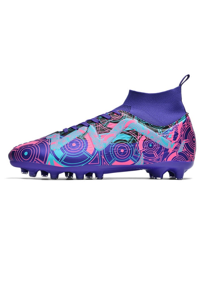 ZS-600 High-Top Football Shoes with TF/AG Nails, Artificial Lawn, Leather, Purple, for Boys, Girls, Teens & Students