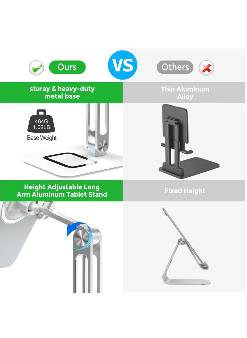 Tablet Stand, Adjustable Tablet Dock, 360 Degree Rotating Desktop Mount Dock Compatible with iPad Pro 9.7, 10.5, 12.9, Air, Mini 2 3 4, for Kindle, for Galaxy Tab, for E-Reader (4-13"), Silver