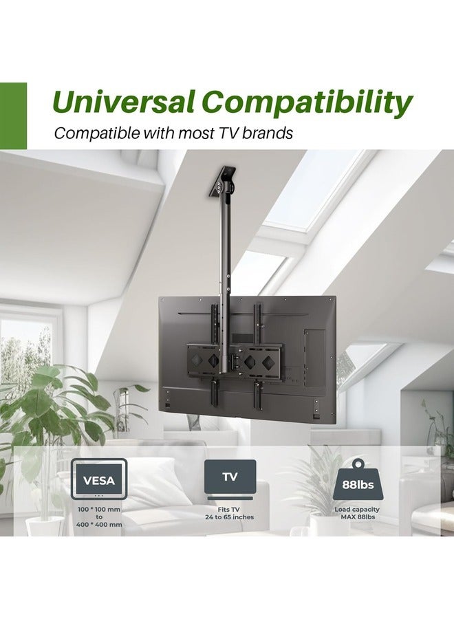 ELTRAZONE Adjustable Ceiling TV Mount Bracket - Universal Fit for LED, LCD, OLED, Plasma TVs Up to 65 Inches, 88lbs Weight Capacity - Image 2