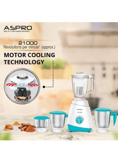 Havells Havells Aspro 4 Jar 500 watt Mixer Grinder with 1.75Ltr Polycarbonate Jar with Fruit Filter, 21000 RPM, Overload Protector, 2 Yr Product & 5 Yr Motor Warranty (White and Light Blue)  - Image 2