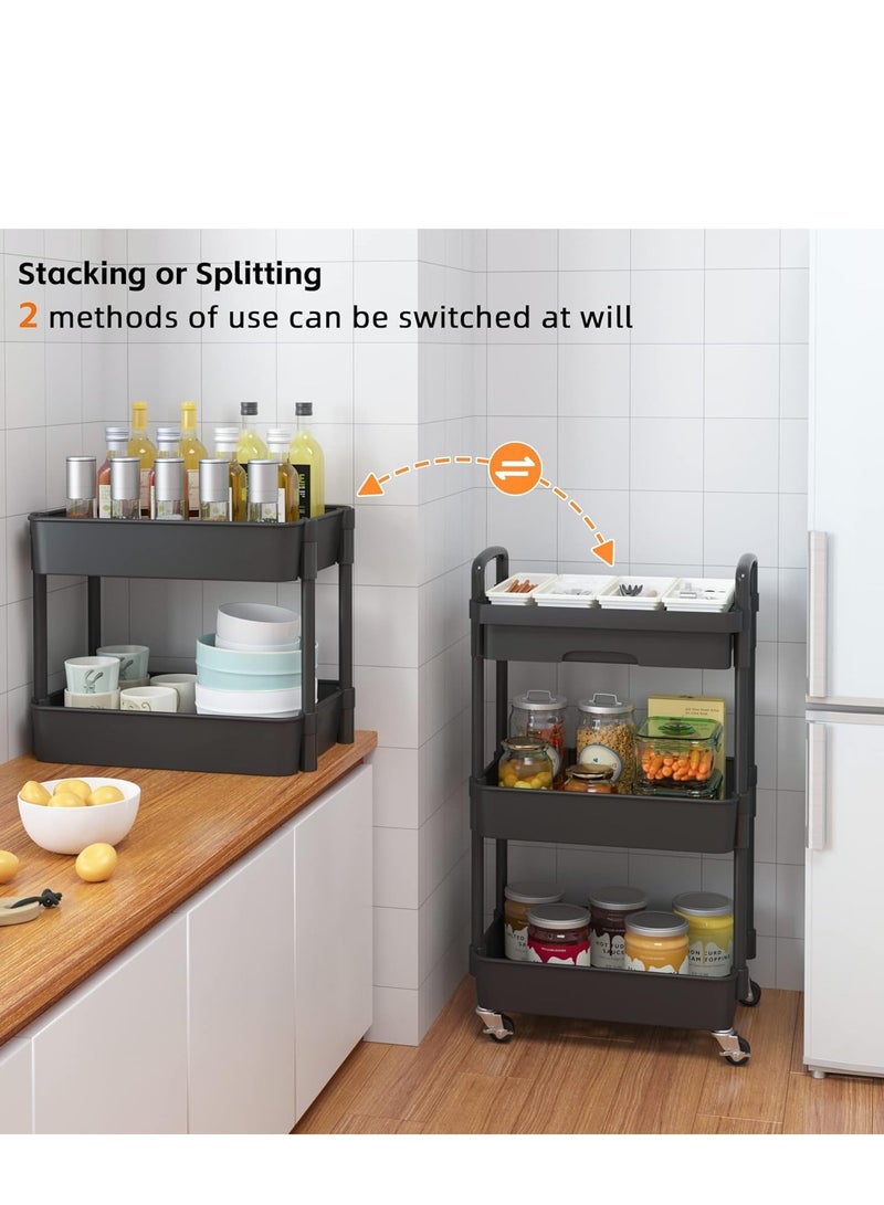 TRASSLE 3-Tier Rolling Utility Cart with Drawer,Multifunctional Storage Organizer with Plastic Shelf & Metal Wheels,Storage Cart for Kitchen,Bathroom,Living Room,Office,White  - Image 4