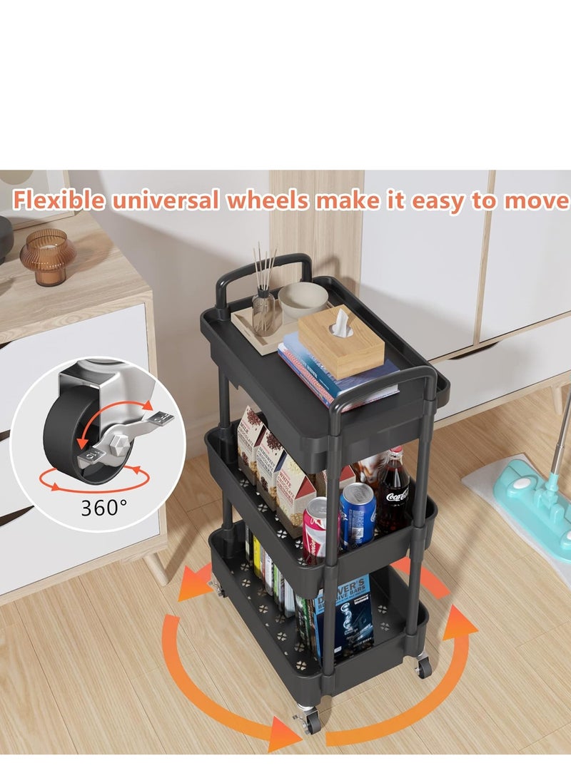 TRASSLE 3-Tier Rolling Utility Cart with Drawer,Multifunctional Storage Organizer with Plastic Shelf & Metal Wheels,Storage Cart for Kitchen,Bathroom,Living Room,Office,White  - Image 5