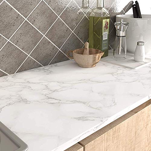 Elton Premium White Cloud Marble Furniture Film Interior Film Wallpaper for Cupboard Door, Almirah, Fridge, Tabletop, Wall, Floor, DIY & Other Renovation Projects : 2 X16 feet - Image 4
