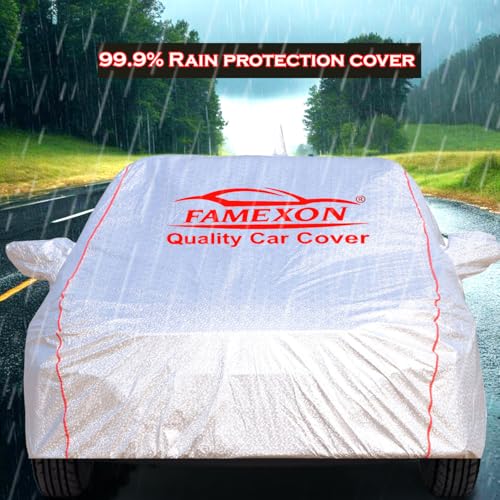 FAMEXON Waterproof Car Body Cover with Mirror Pocket Compatible for Santro Triple Layer Inner Fabric & Pipein Design Protects from Animals, Heat, Rainfall (Metallic Silver) - Image 4