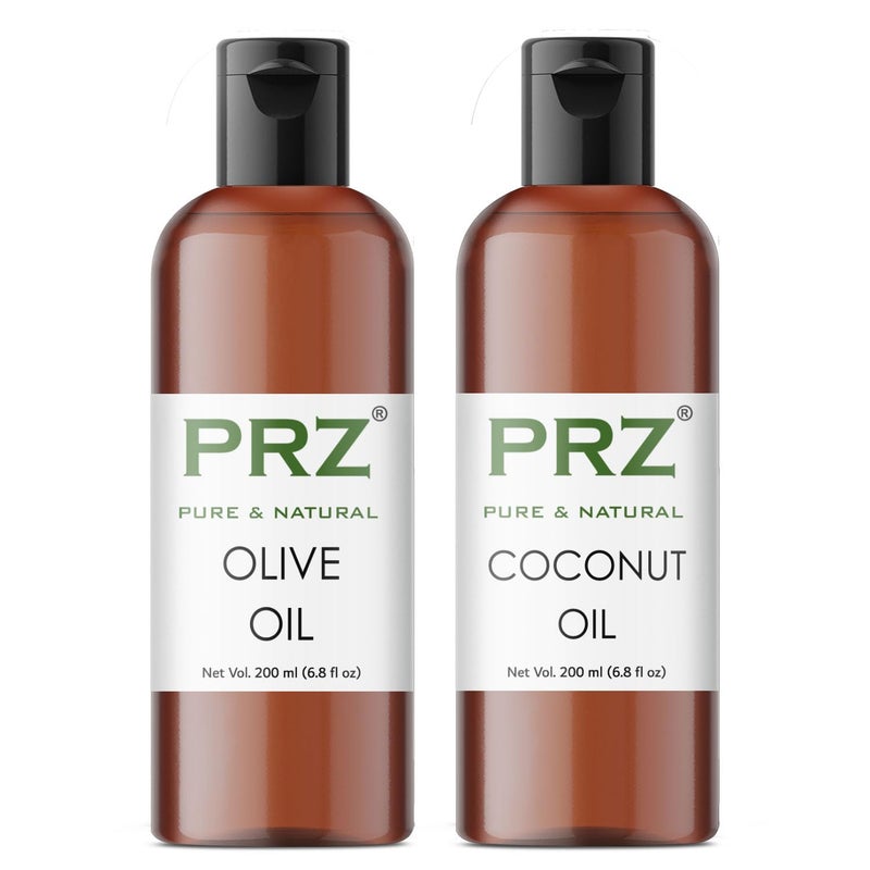 PRZ Combo of Extra Virgin Olive Oil & Coconut Oil, 100% Pure Cold Pressed Oil for Hair, Skin and Body Massage (200ML Each) - Image 5
