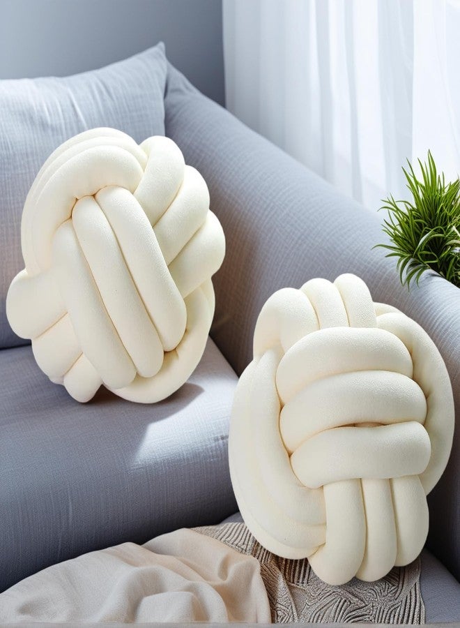 Wadser 2 Pcs Knot Pillow Ball, Ivory Knotted Pillow Plush Ball Pillows, 8.7" Decorative Throw Pillows for Sofa Couch Aesthetic Home Decor - Image 1