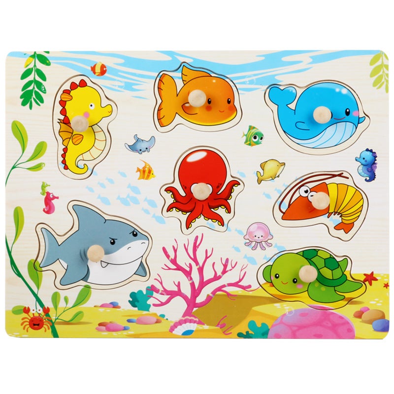 Wooden Nail Baby Ranch Animal Hand-Held Puzzle Early Education Children'S Educational Wooden Three-Dimensional Puzzle Puzzle Toy - Image 1