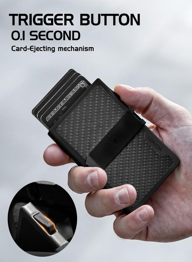 LORZOR Carbon Fiber Wallet for Men, 0.3IN Ultra-slim Minimalist Card Holder with Money Clip, Trigger Button for Quick Card Access, Ultra-light Aerospace Aluminum, RFID-Blocking, Gift Box - Image 4