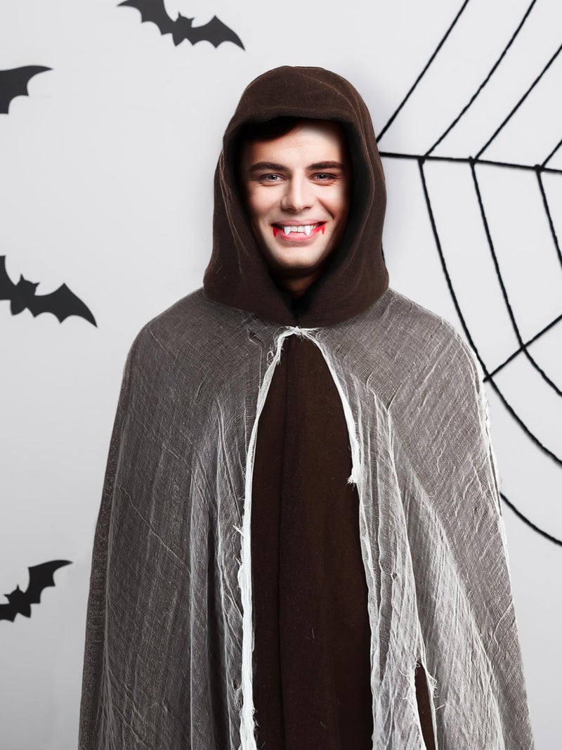 Geyoga Halloween Grim Reaper Costume Halloween Scary Cloak Witch Costume Hooded Cape for Adult Cosplay Props(Coffee,L) - Image 2