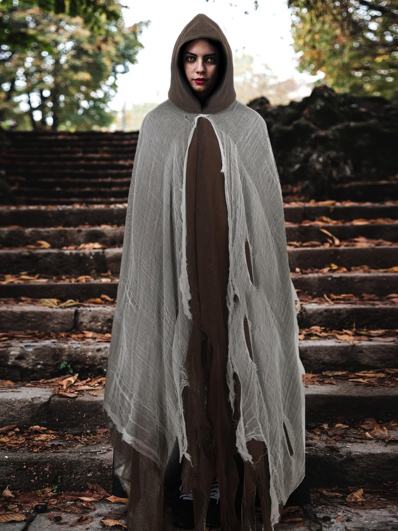 Geyoga Halloween Grim Reaper Costume Halloween Scary Cloak Witch Costume Hooded Cape for Adult Cosplay Props(Coffee,L) - Image 4