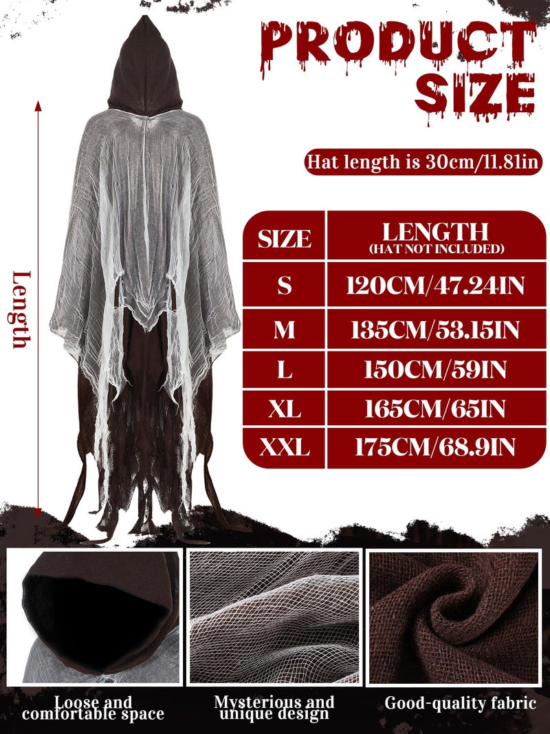 Geyoga Halloween Grim Reaper Costume Halloween Scary Cloak Witch Costume Hooded Cape for Adult Cosplay Props(Coffee,L) - Image 3
