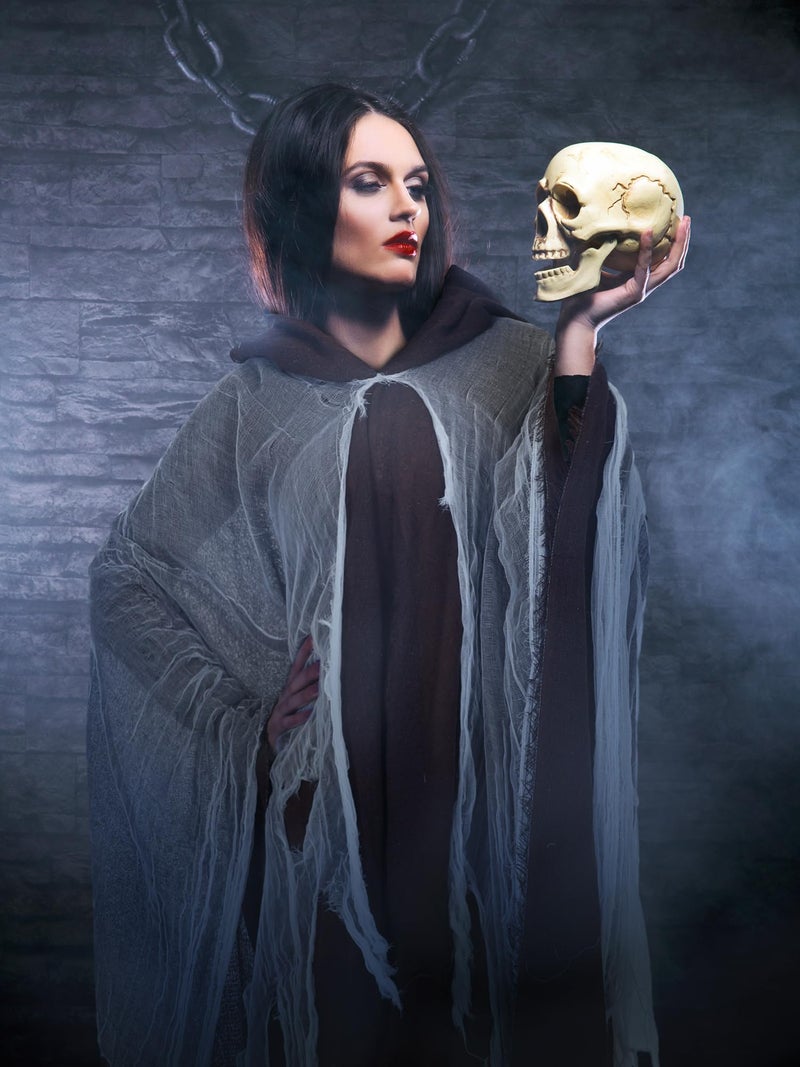 Geyoga Halloween Grim Reaper Costume Halloween Scary Cloak Witch Costume Hooded Cape for Adult Cosplay Props(Coffee,L) - Image 5