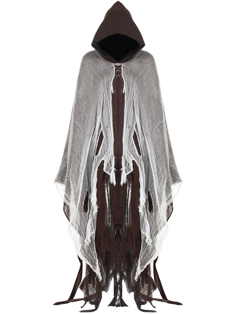 Geyoga Halloween Grim Reaper Costume Halloween Scary Cloak Witch Costume Hooded Cape for Adult Cosplay Props(Coffee,L) - Image 1
