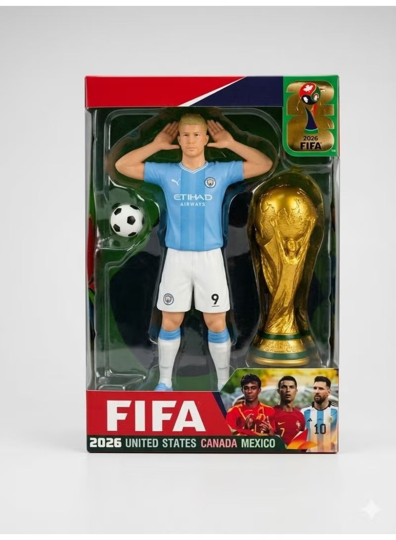 Erling Haaland Manchester City Football Player Action Figure with World Cup Trophy and Ball, FIFA 2026 Collectible Set