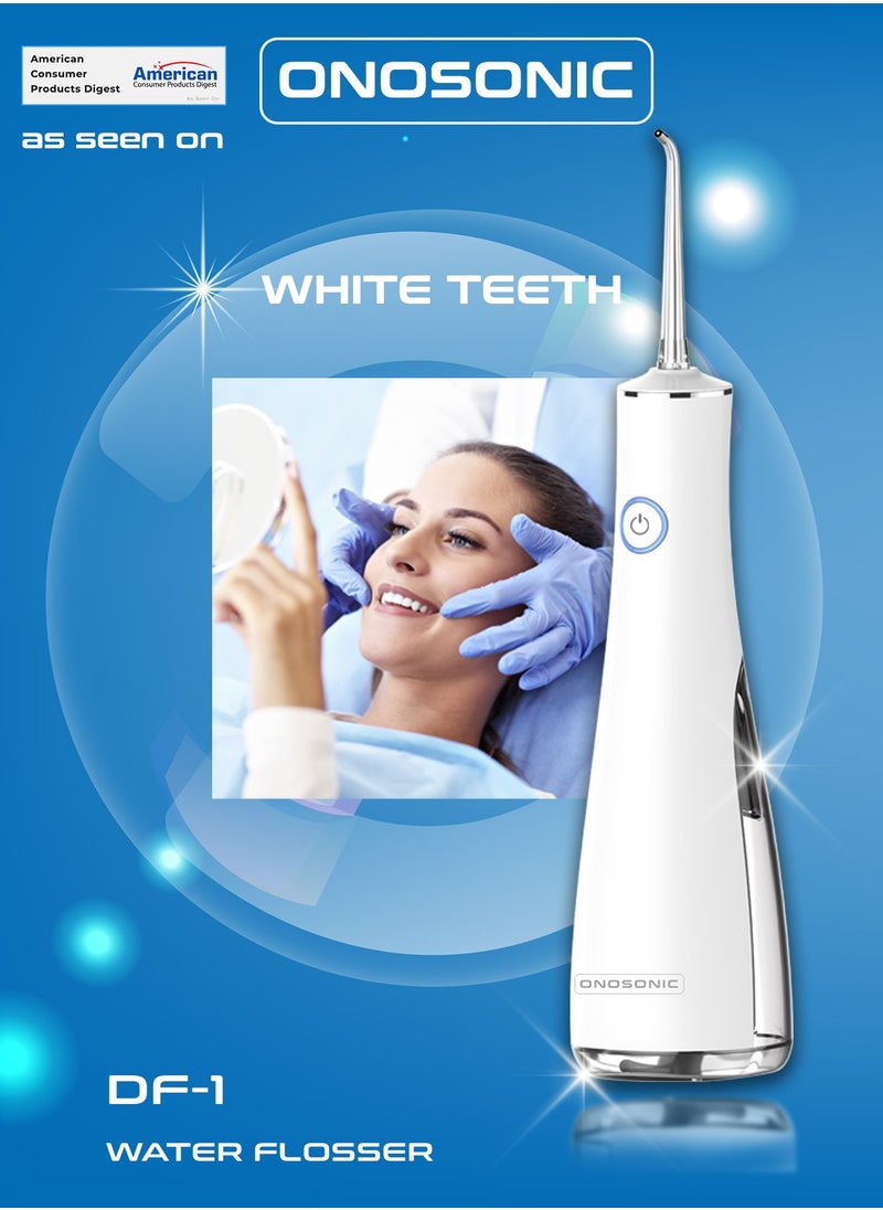 ONOSONIC - ONOSONIC DF-1 Cordless Rechargeable USB Portable Water Flosser Oral Irrigator for Teeth, Gums, Braces 5 Flossing Tips  Select  Pressure Modes   Travel Bag  Dentist Recommended - Image 1