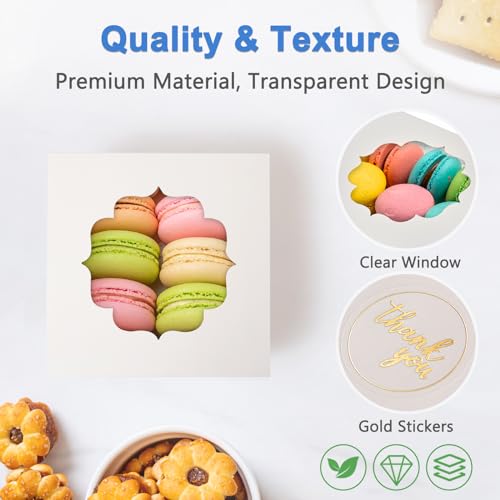 Shallive 4-Inch Small Cookie Boxes 50 Pcs White - Bakery Treat Boxes with Window for Gifting, To-go Containers for Cake Slice, Macarons, Donuts 4x4x2.5 - Image 4