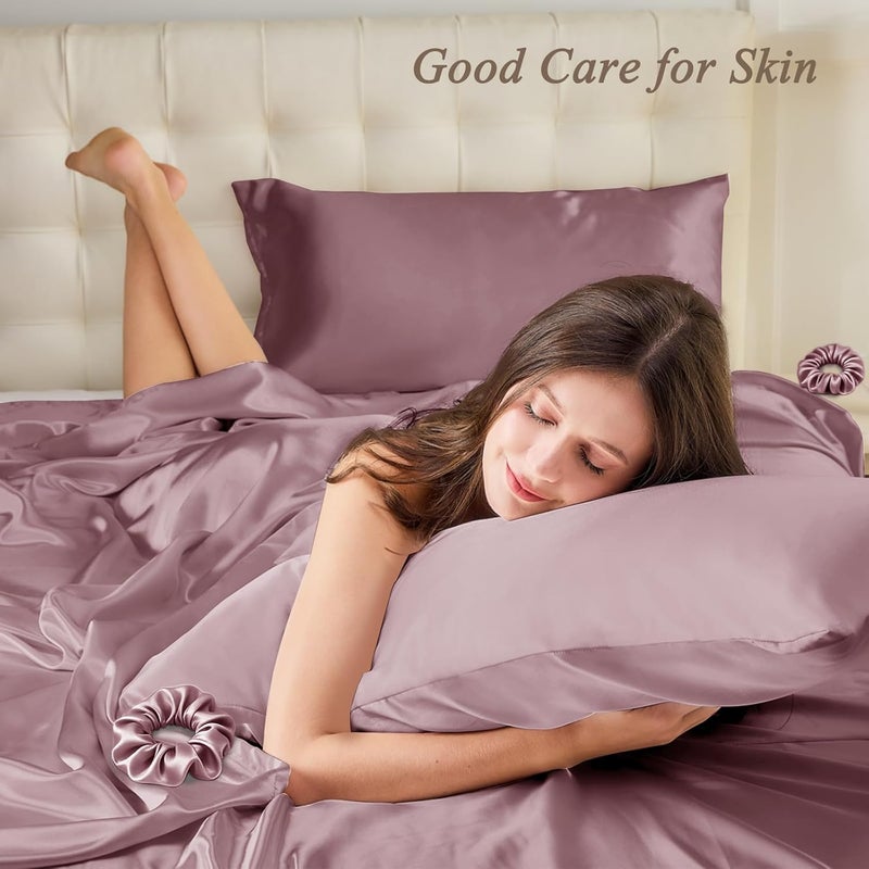 Vielit Standard Satin Pillowcase for Hair 2pc,Similar to Silk Pillow Cases,Easier Care Than Silk Pillowcase,Gifts for Women Men,Dusty Rose,20x26 & Envelope Closure and 2 Satin Scrunchies - Image 2