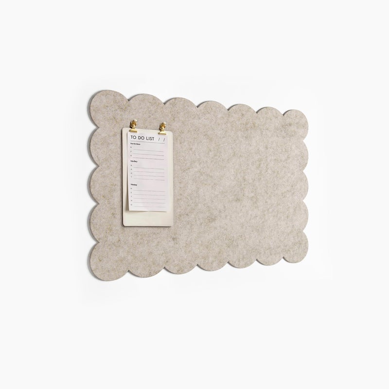 Orelle Scalloped Felt Bulletin Board | 23 x 15â€ | Foldable Peel and Stick Felt Board for Wall | Alternative Cork Board for Office, Message Board, Kids Art Display | Beige - Image 1