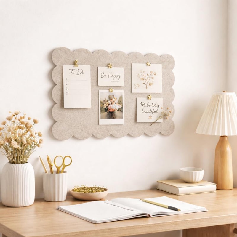 Orelle Scalloped Felt Bulletin Board | 23 x 15â€ | Foldable Peel and Stick Felt Board for Wall | Alternative Cork Board for Office, Message Board, Kids Art Display | Beige - Image 2