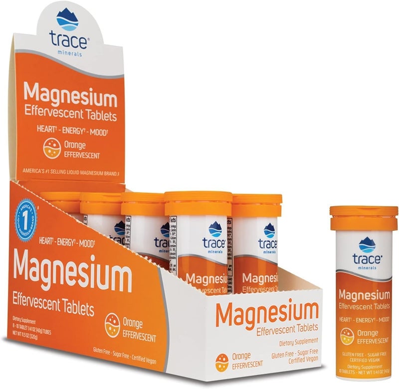 Trace Minerals Magnesium Effervescent  Bone  Circulatory Health Support Supplement  Magnesium Supplement to Aid Cardiovascular Health  Positive Outlook  Orange 8 Containers 80 Servings - Image 1