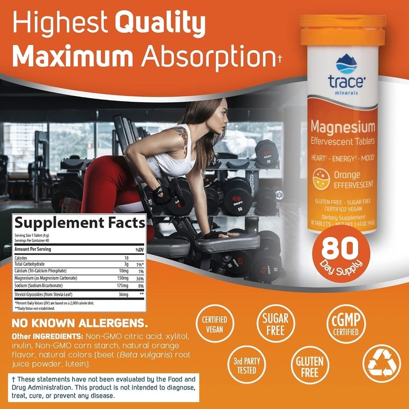 Trace Minerals Magnesium Effervescent  Bone  Circulatory Health Support Supplement  Magnesium Supplement to Aid Cardiovascular Health  Positive Outlook  Orange 8 Containers 80 Servings - Image 2