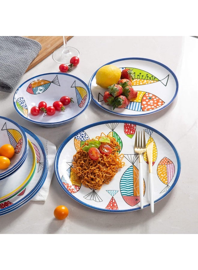 Gofunfun Melamine Dinnerware set for 4 Plates and Bowls Sets Great for Camper RV Indoors Outdoors Use with Ocean Printed Unbreakable - Image 3