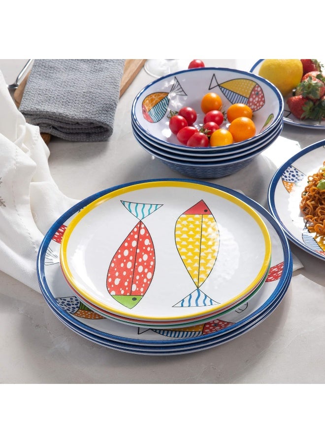 Gofunfun Melamine Dinnerware set for 4 Plates and Bowls Sets Great for Camper RV Indoors Outdoors Use with Ocean Printed Unbreakable - Image 4