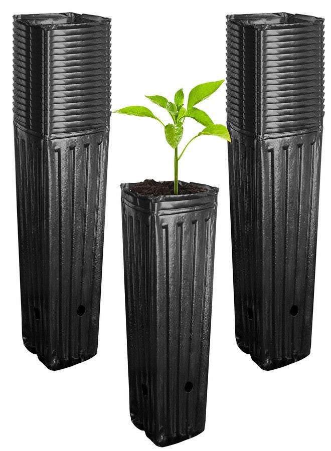RunNico 50pcs Plastic Deep Plant Nursery Pots,11.8”Tall Tree Pots,Black Deep Seedling Container Pots with Drainage Holes for Indoor Outdoor Gardening (3.9" Wx11.8 H) - Image 1