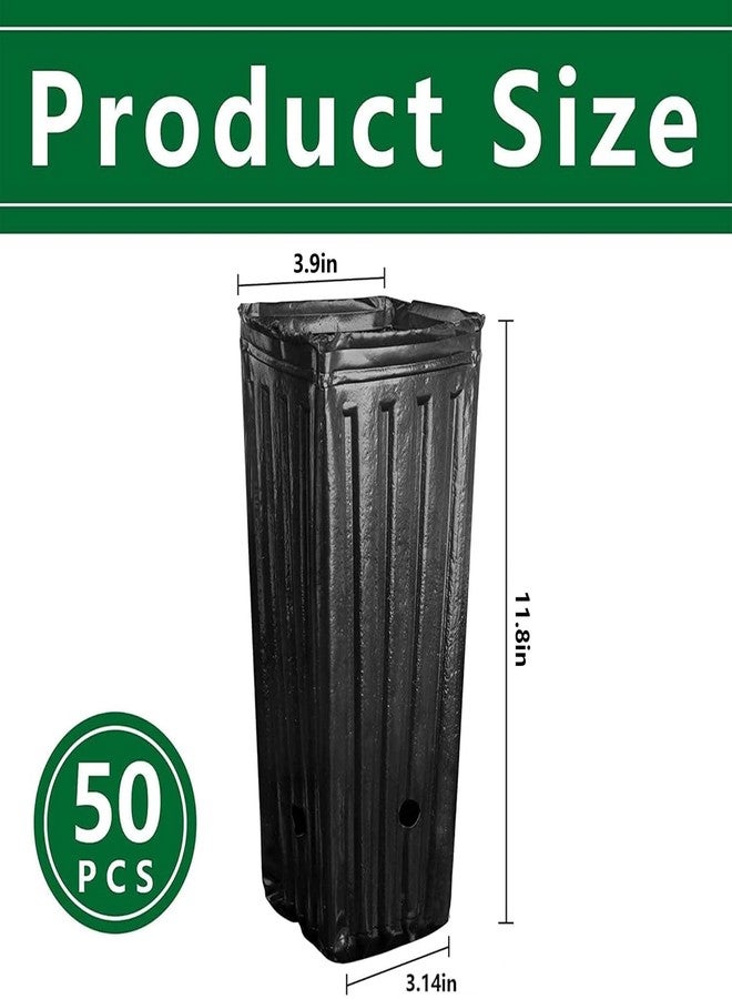 RunNico 50pcs Plastic Deep Plant Nursery Pots,11.8”Tall Tree Pots,Black Deep Seedling Container Pots with Drainage Holes for Indoor Outdoor Gardening (3.9" Wx11.8 H) - Image 2