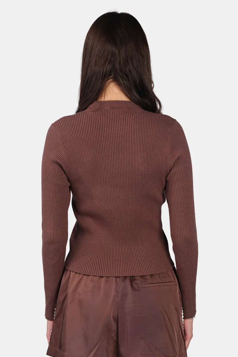 Virgio  Self Design Viscose Cut Out V Neck Full Sleeve Knit Top for Women for Women | Best Price UAE