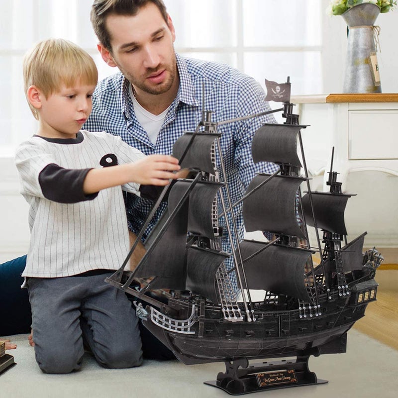 CubicFun 3D Puzzles for Adults Home Decor Pirate Ship Gifts for Men Women Model Kits Brain Teaser Puzzles for Adults Teacher Gifts,Queen Anne's Revenge 340 Pcs Valentine's Day Gift Easter Gifts - Image 4
