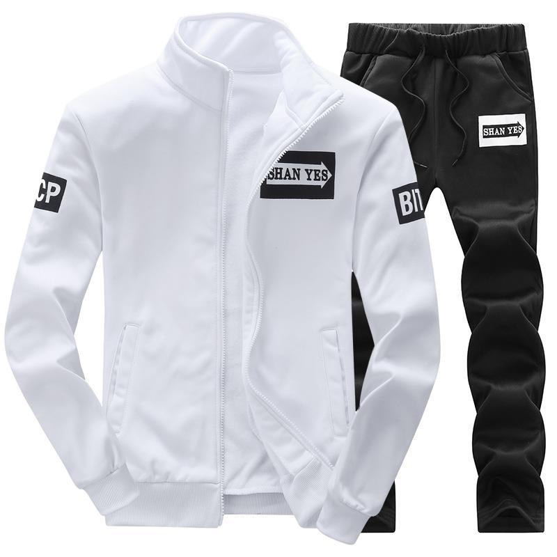 Trendy Mens Collared Sweatshirt Casual Suit Spring Autumn white t  - Image 4