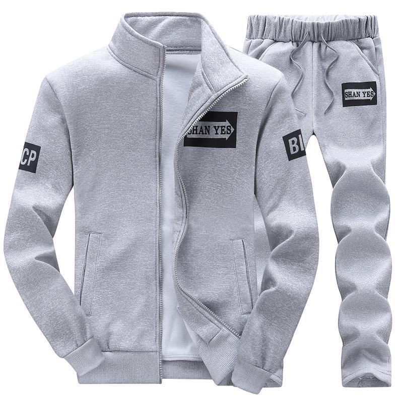 Trendy Mens Collared Sweatshirt Casual Suit Spring Autumn white t  - Image 1